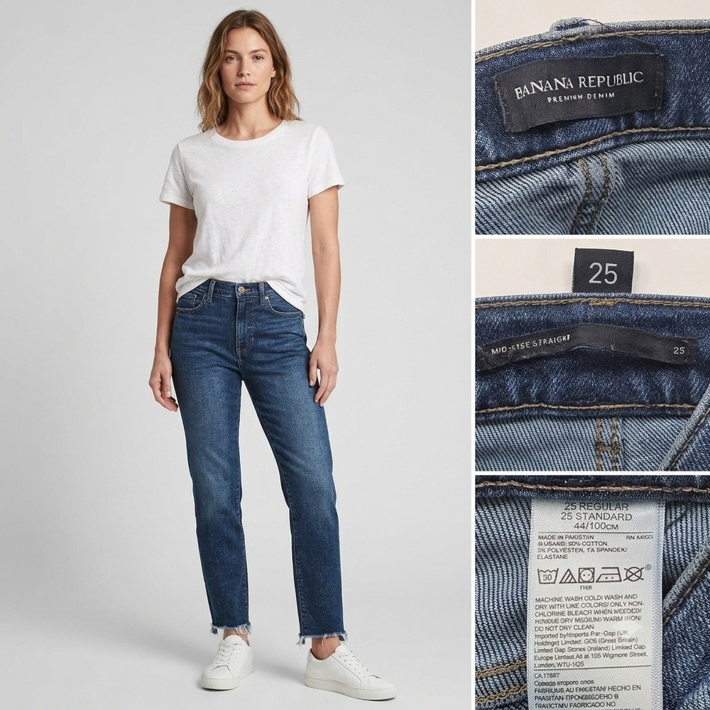 Banana Republic Jeans Women 25 Blue Mid Rise Straight Raw Hem Premium Denim